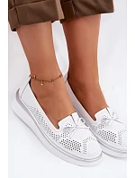 Kožené Prodyšné Polobotky Na Platformě S.Barski LR61-7043 Bílé