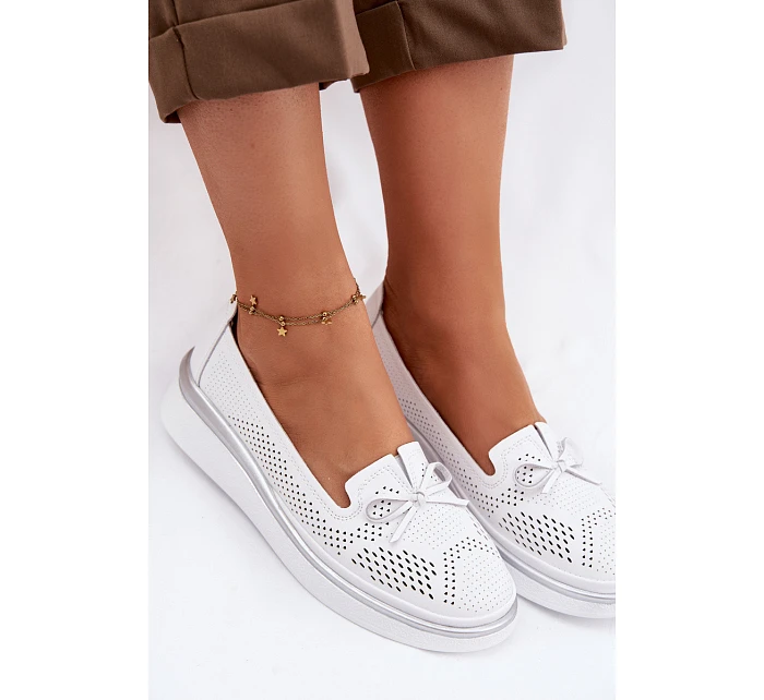 Kožené Prodyšné Polobotky Na Platformě S.Barski LR61-7043 Bílé