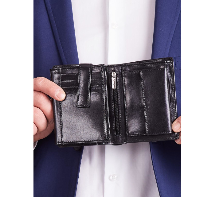 Čierna vertikálna kožená peňaženka pre mužov
