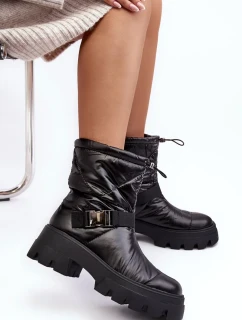 Dámské kotníkové boty na masivní podrážce a plochém podpatku, Black Werikse