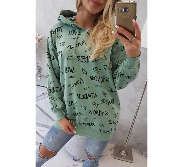 Mikina s nápisy tmavě mátová