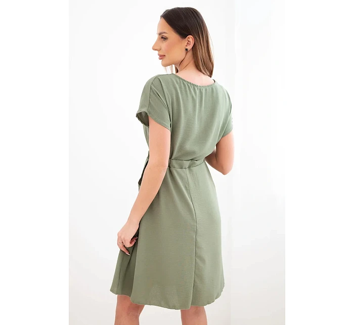 Dámské šaty s krátkým rukávem a vázáním v pase khaki Dámské šaty s krátkým rukávem a vázáním v pase khaki