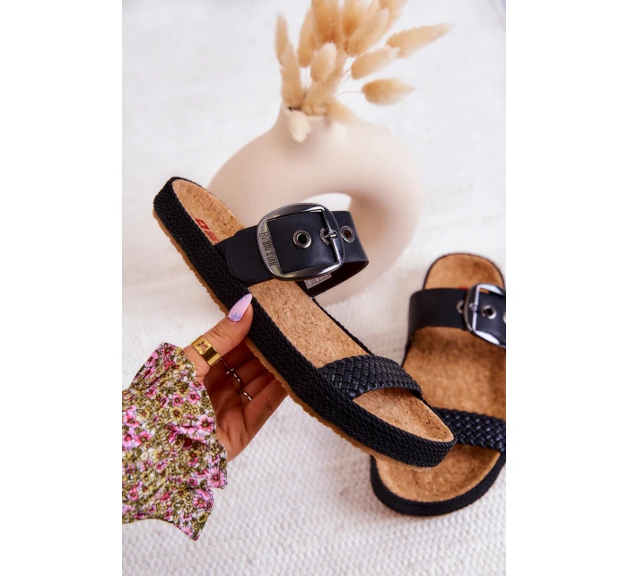 Modne Klapki Ze Sprzączką Big Star JJ274730 Czarne