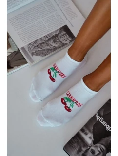 Skarpetki Stopki Damskie CHERRIES Białe