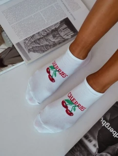 Skarpetki Stopki Damskie CHERRIES Białe