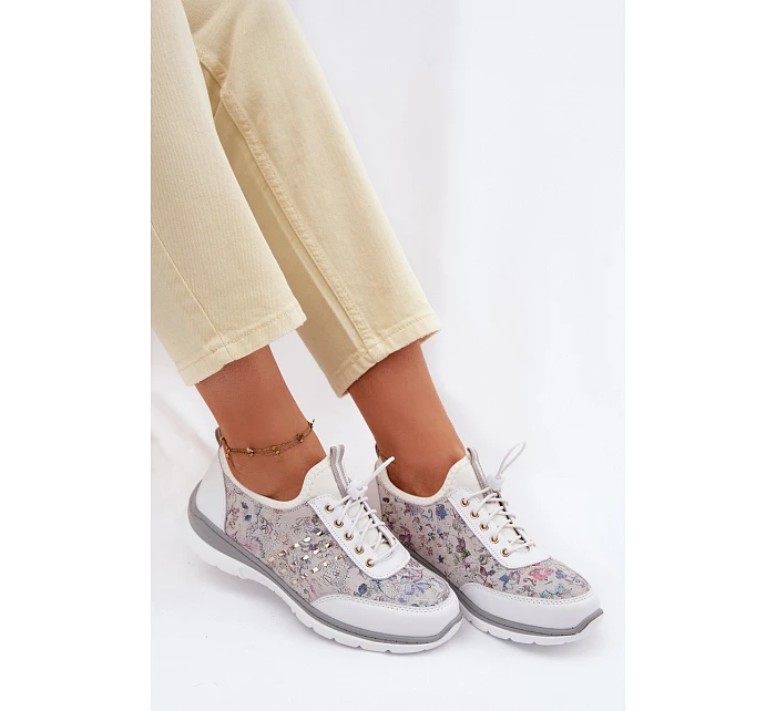 Dámské vzorované kožené polobotky D&A GR61-5990 bílé