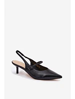 Kožené Lodičky Sandály na Podpatku S Páskem D&A CR61-3046 Černé