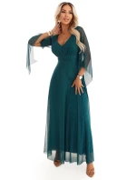Dlouhé lehké třpytivé šaty s výstřihem a rukávy zelené model 21802212 - numoco basic Dlouhé lehké třpytivé šaty s výstřihem a rukávy zelené model 21802212 - numoco basic