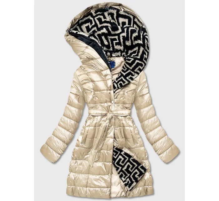 Dámska ľahká zimná bunda so zateplenou kapucňou ecru (omdl-019)