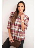 Dámská bavlněná košile s delším zadním dílem kostkovaná model 21379166 - K-Fashion