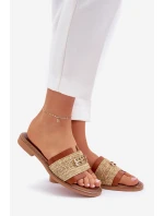 Kožené Pantofle S Dekorativním A Pletením Hnědé model 21684096 - Zazoo