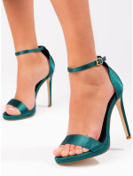 Originálne dámske zelené sandále na ihličkovom podpätku