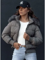 Dámská prošívaná zimní bunda s kožešinou tmavě šedá Dstreet model 21979218 - FashionStreet
