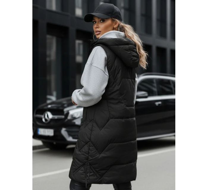 Dámska dlhá prešívaná vesta čierna FashionStreet TY5269