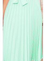 LILA - Plisované dámské šaty v mátové barvě s krátkými rukávy 311-9