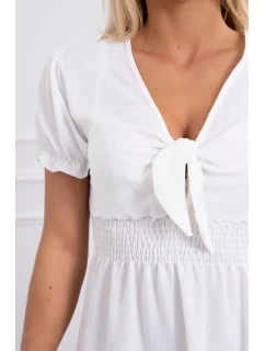 Šaty s vázaným výstřihem do V ecru