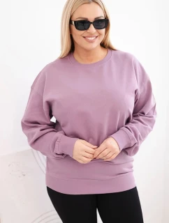 Dámská mikina Plus Size bavlněná basic s kulatým výstřihem tmavě růžová