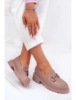 Mokasyny Damskie Eko Skórzane Z Ozdobnym Detalem Khaki Seftass