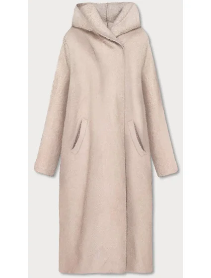 Svetlo béžový dlhý prehoz cez oblečenie s kapucňou (B6010-51)