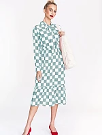 Ann Gissy Bielo-modré kockované šaty s výstrihom na zaväzovanie (XY202117)