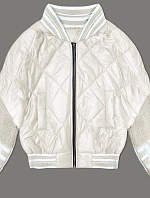 Dámska bunda bomber so svetrovými rukávmi svetlo béžová (2439)