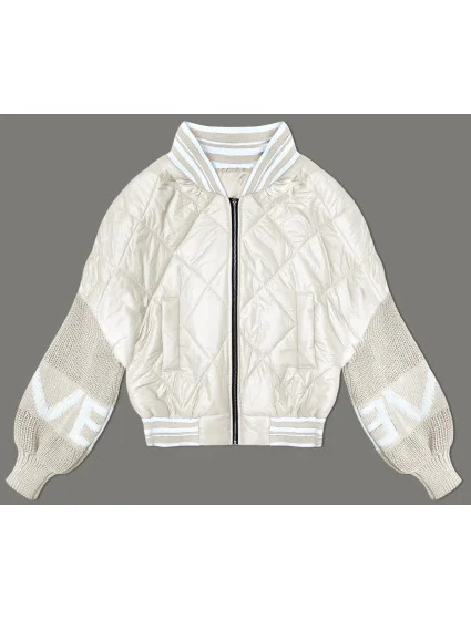 Světle béžová dámská bunda typu "bomber" se rukávy model 19739177 - MADE IN ITALY
