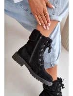 Damskie Ocieplane Botki Workery Na Zamek Czarne Mivael