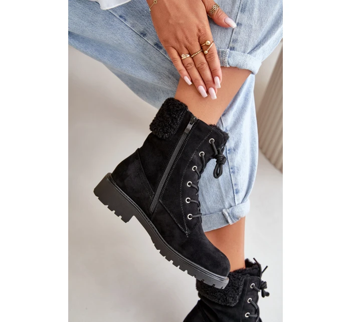 Damskie Ocieplane Botki Workery Na Zamek Czarne Mivael