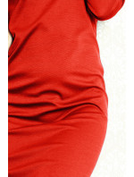 Dámske šaty NUMOCO jednoduché s dlhým rukávom viskózovej krátke meď - Červená - Numoco