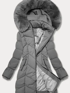 Tmavě šedá dámská zimní plus size bunda s do stehen model 21248379 - S'WEST