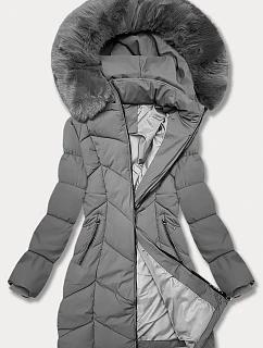 Tmavě šedá dámská zimní plus size bunda s do stehen model 21248379 - S'WEST