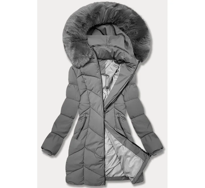 Tmavo šedá dámska zimná plus size bunda do polovice stehien S'west (B8306-70) Tmavo šedá dámska zimná plus size bunda do polovice stehien S'west (B8306-70)