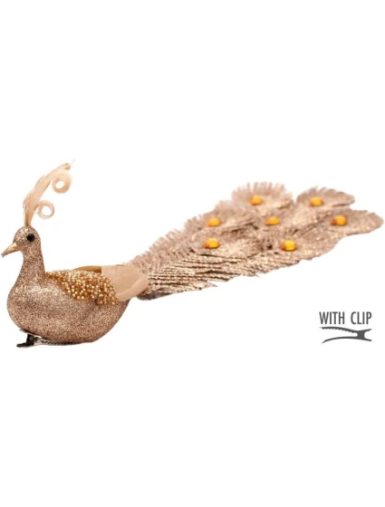 DEKORATÍVNY PÁV NA SPONKE NA OZDOBY ZLATÝ