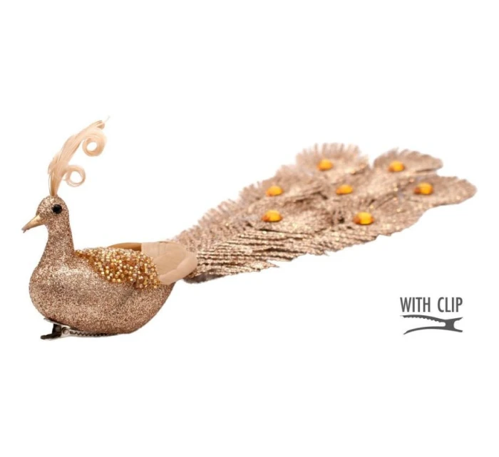 DEKORATÍVNY PÁV NA SPONKE NA OZDOBY ZLATÝ