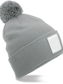 Beechfield B 338R Pletená čiapka Patch „Pompon“ 53.338R popelová/biela