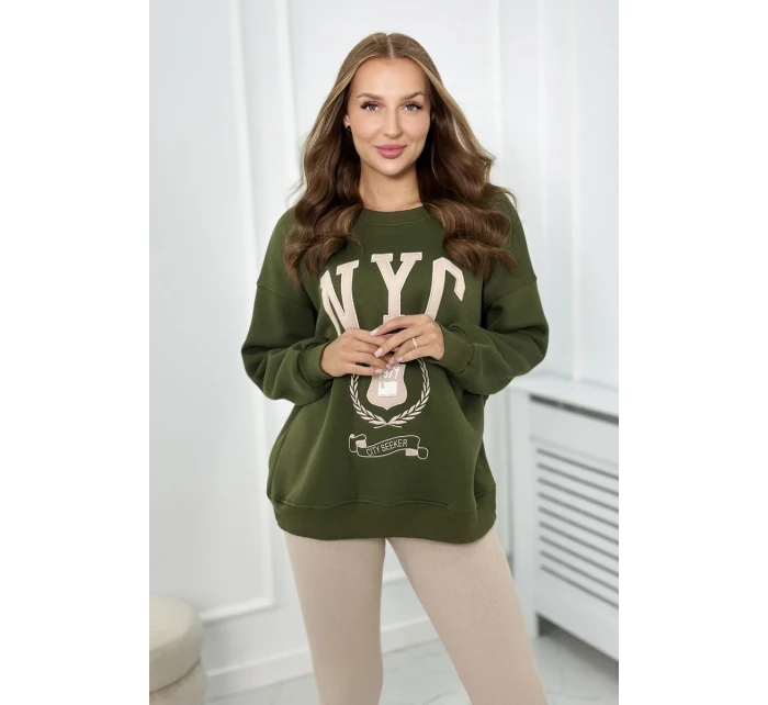 Bavlněná souprava, zateplená mikina + legíny khaki