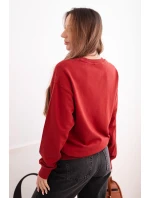 Dámska bavlnená základná mikina s kapucňou a elastickým lemom s okrúhlym výstrihom bordová