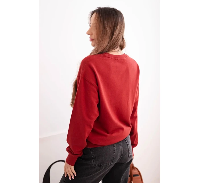 Dámska bavlnená základná mikina s kapucňou a elastickým lemom s okrúhlym výstrihom bordová