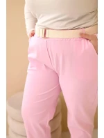 Dámske Plus veľkosť bavlnené nohavice s opaskom svetlo ružová