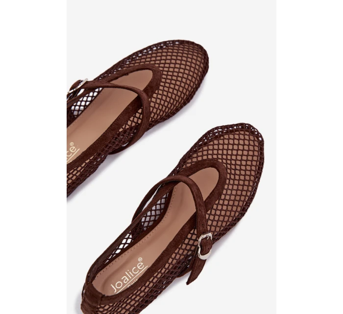 Síťované baleríny s páskem čokoládové Pherina