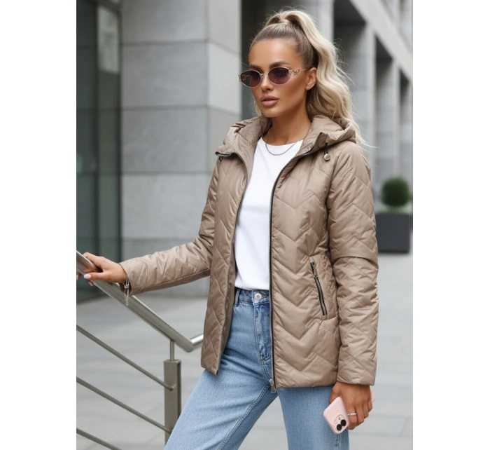 Dámska prechodná prešívaná bunda s kapucňou béžová FashionStreet TY5609