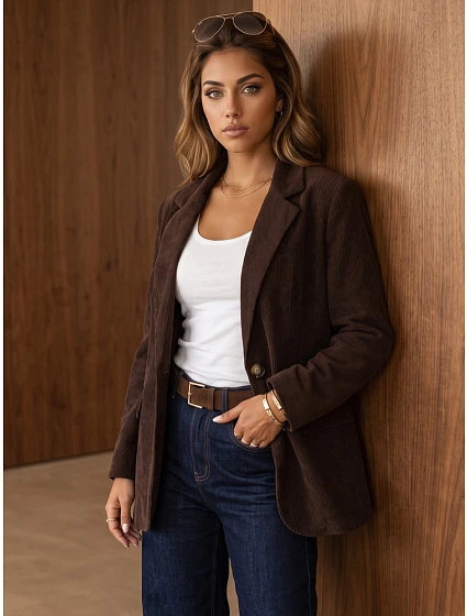 Dámská čokoládová kordová bunda FashionStreet PY0157
