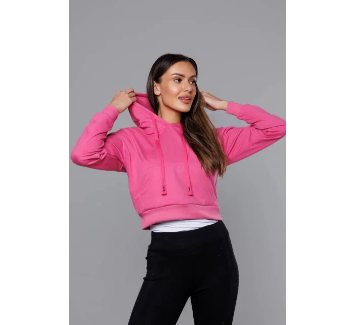 Krátká růžová tepláková mikina s kapucí model 18378833 - J.STYLE Krátká růžová tepláková mikina s kapucí model 18378833 - J.STYLE