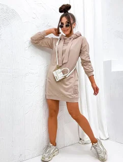 Béžové teplákové šaty s kapucí model 19764140 - Moon