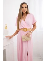 Dlhé šaty s ozdobným pásom cukríky ružová