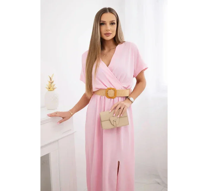 Dlhé šaty s ozdobným pásom cukríky ružová