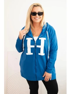 Dámská mikina Plus Size bavlněná s kapucí a velkým model 21399825 H chabrová - K-Fashion