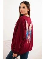 Dámska bavlnená mikina nadrozmernej veľkosti s farebnými krídlami na chrbte bordová Dámska bavlnená mikina nadrozmernej veľkosti s farebnými krídlami na chrbte bordová