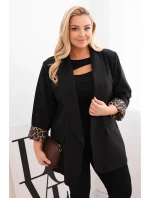 Dámská sako Plus Size s podšívkou v leopardím vzoru černá Dámská sako Plus Size s podšívkou v leopardím vzoru černá