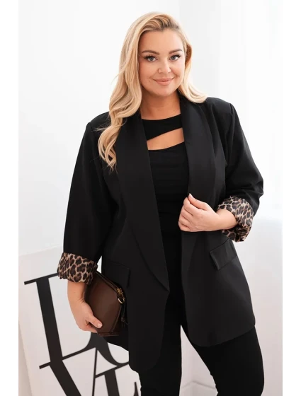 Dámská sako Plus Size s podšívkou v leopardím vzoru černá Dámská sako Plus Size s podšívkou v leopardím vzoru černá